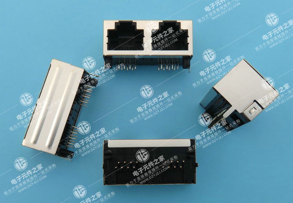 RJ45 90°DIP 1X2无灯带屏蔽 体长15.7