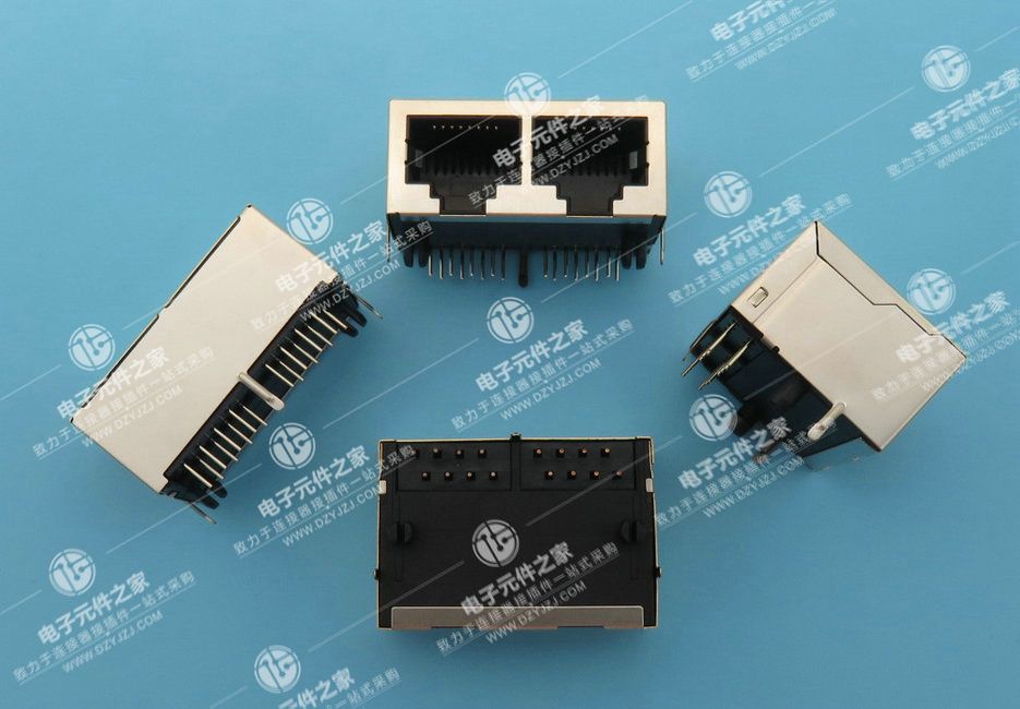 RJ45 90°DIP 1X2无灯带屏蔽 体长21
