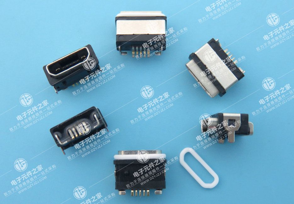 MICRO USB B口 5P带防水胶圈长头 前插后贴