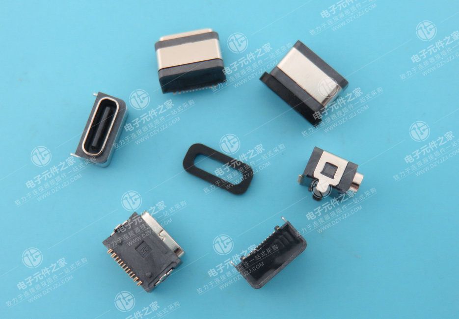USB TYPE C 防水母座16P 板上型SMT 带柱两脚