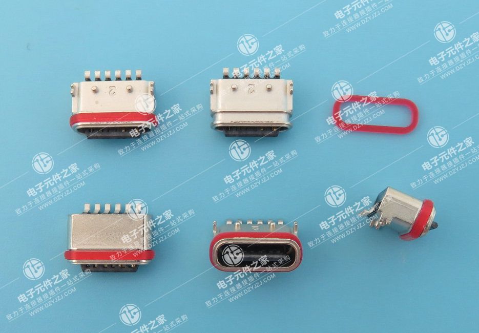 USB TYPE C 防水母座6P 外壳DIP 端子SMT带柱