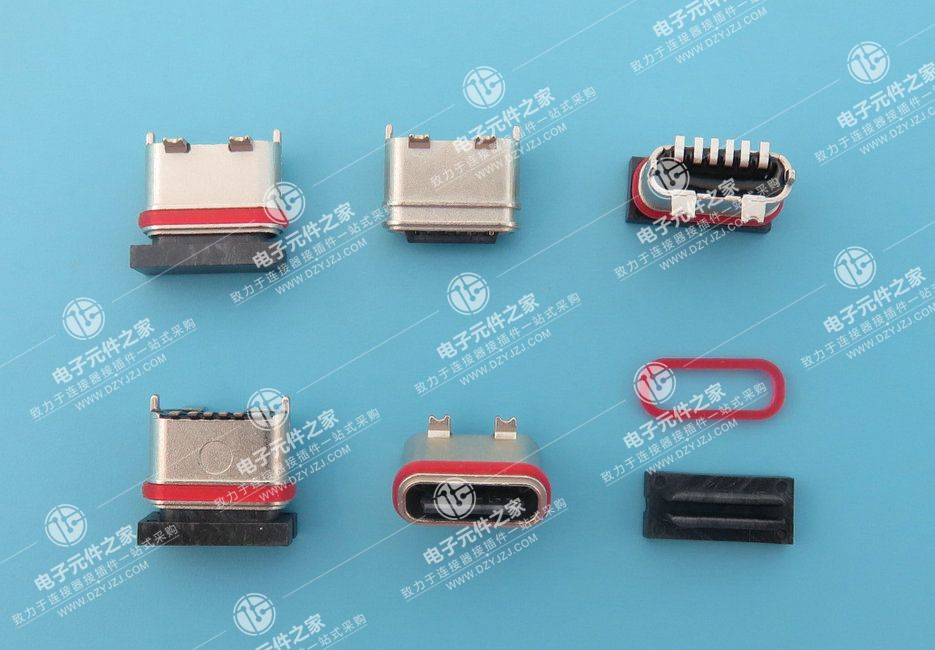 USB TYPE C 防水母座6P 立贴 露舌