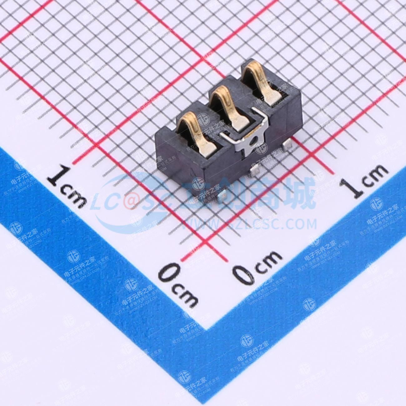 电池座连接器3.0PH间距-H4.6-3PIN 卧贴不带柱
