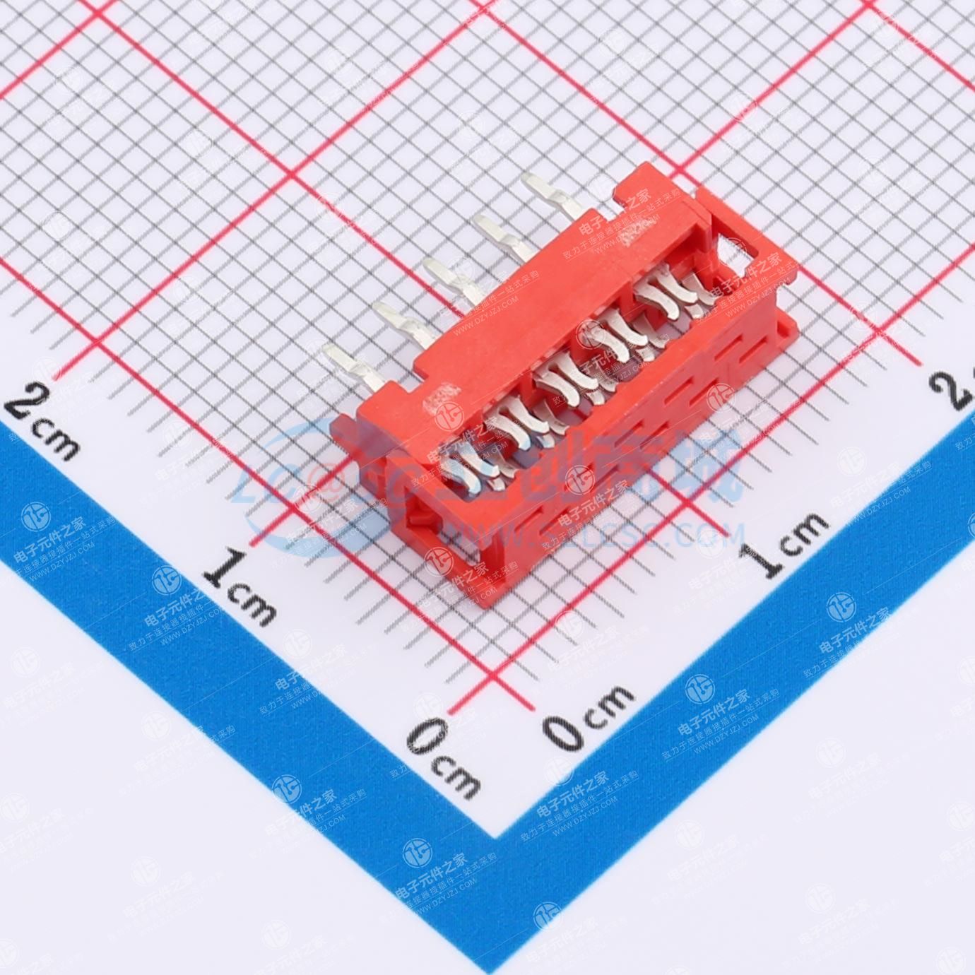 PCB板载插装桨板连接器,垂直式,线缆到板,10针,1.27mm中心线,带状电缆