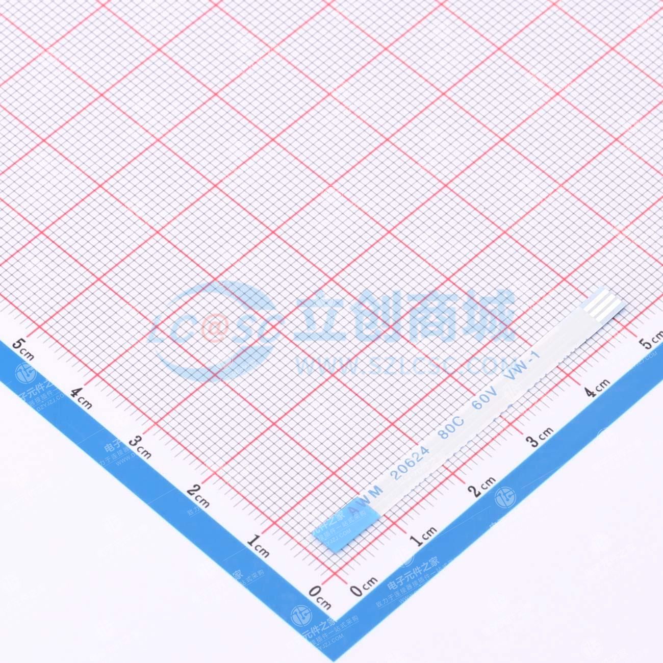FFC排线 1.0mm 3P 总长50mm 反向 金手指4mm 加强板8mm