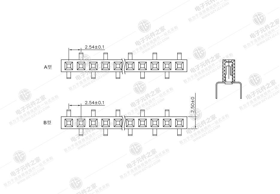 2.54PH 1xnPin H5.0 排母蜈蚣脚