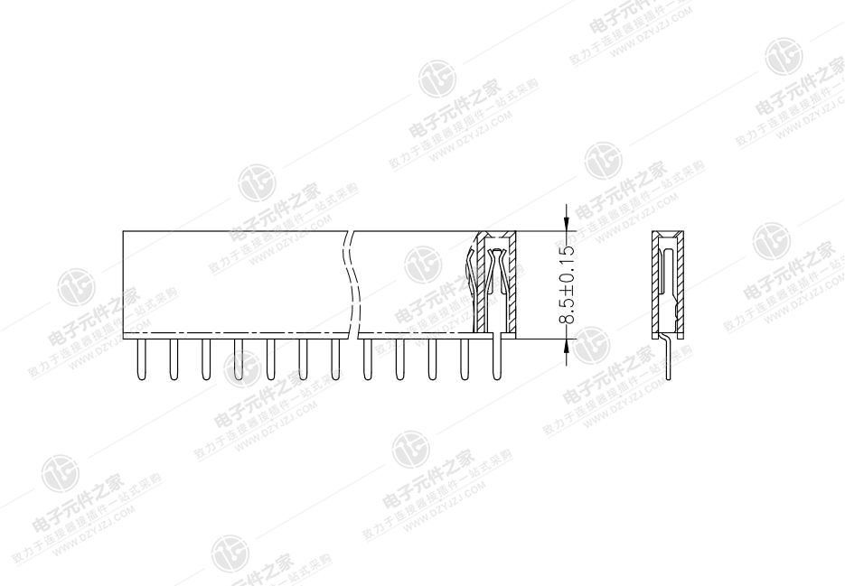 2.54PH 1× nPIN 180°直排母8.5H U型