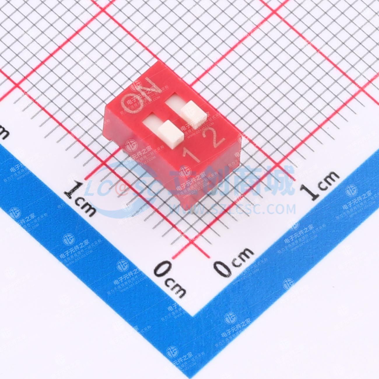 2.54mm间距2P 红色插件拨码开关