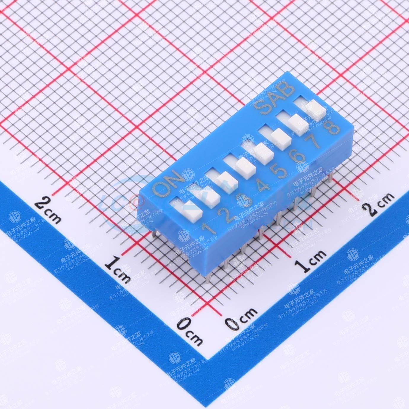 2.54mm间距8P 蓝色插件拨码开关