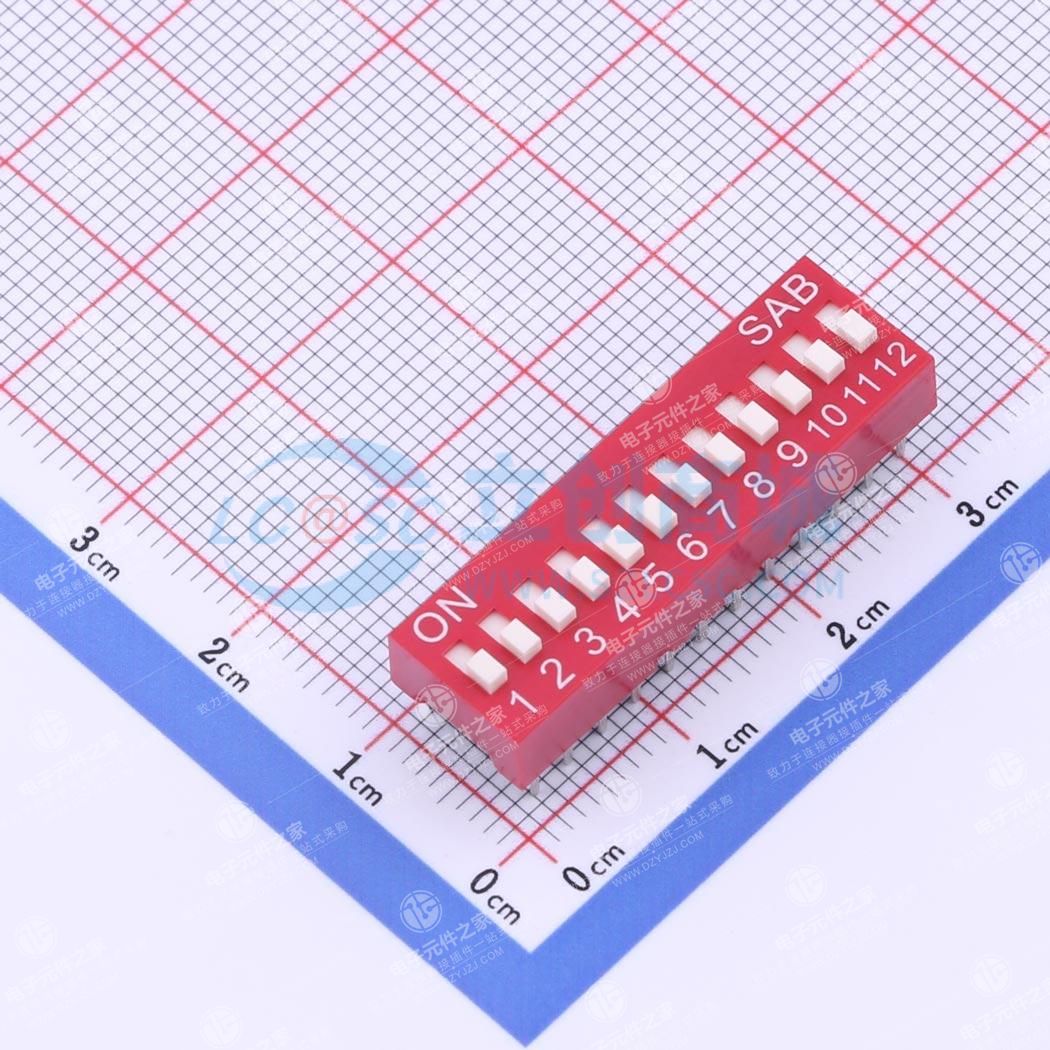 2.54mm间距12P 红色插件拨码开关