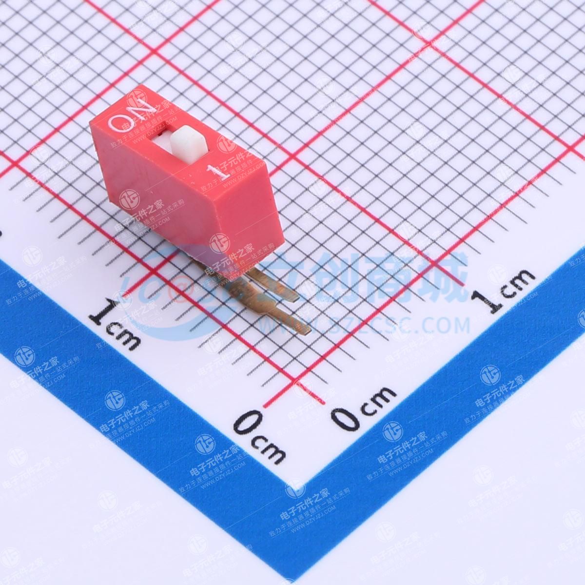 2.54mm 宽体红色1位弯脚90°拨码开关