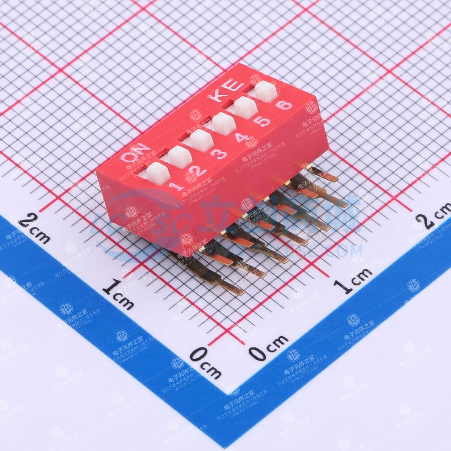 2.54mm 宽体红色6位弯脚90°拨码开关
