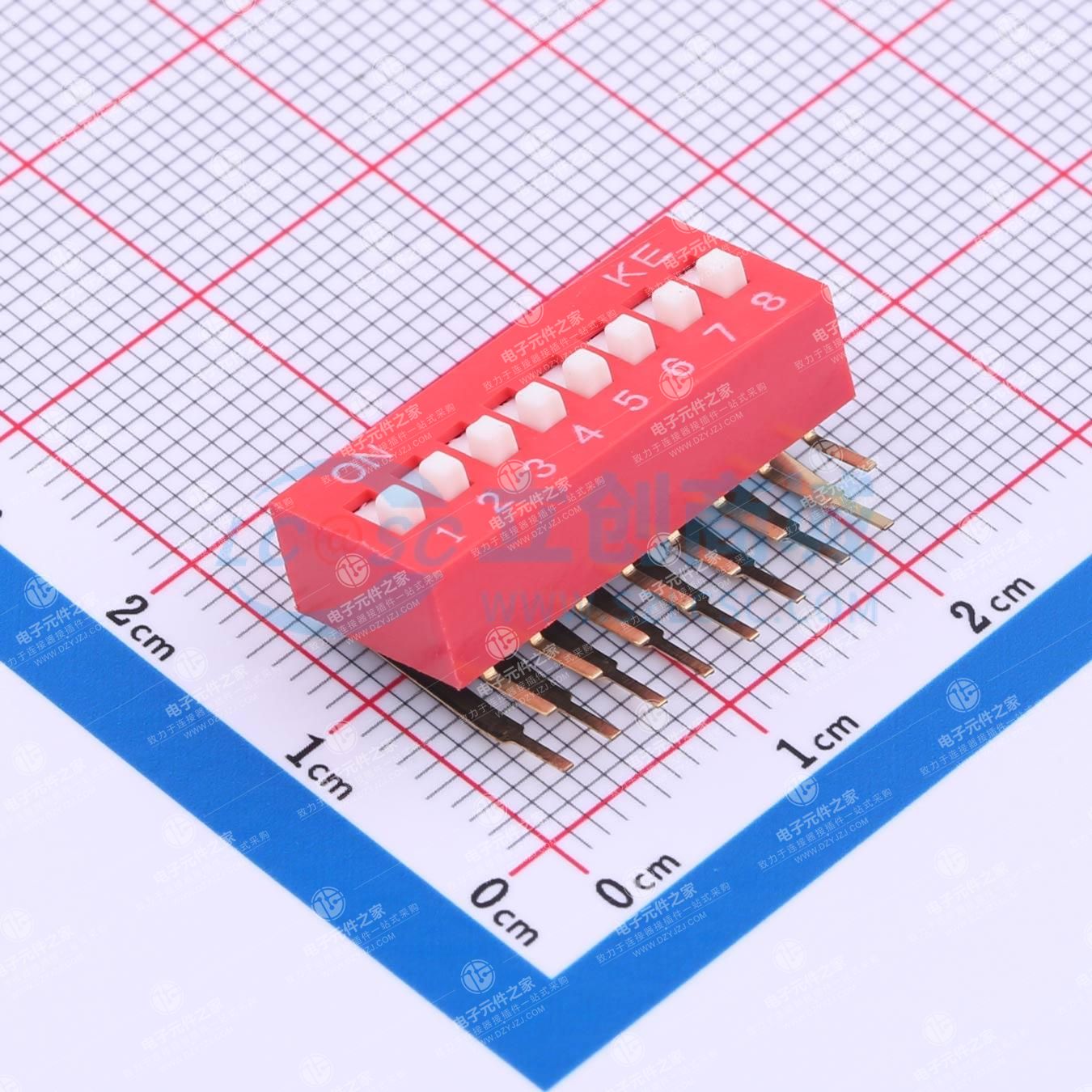 2.54mm 宽体红色8位弯脚90°拨码开关