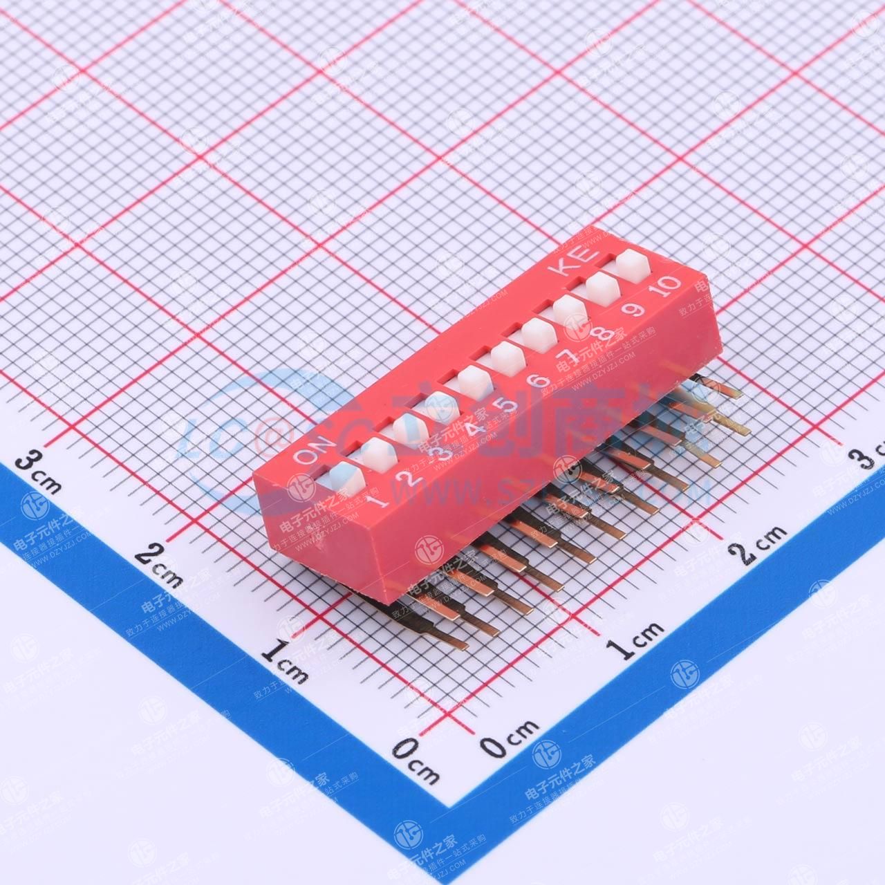 2.54mm 宽体红色10位弯脚90°拨码开关