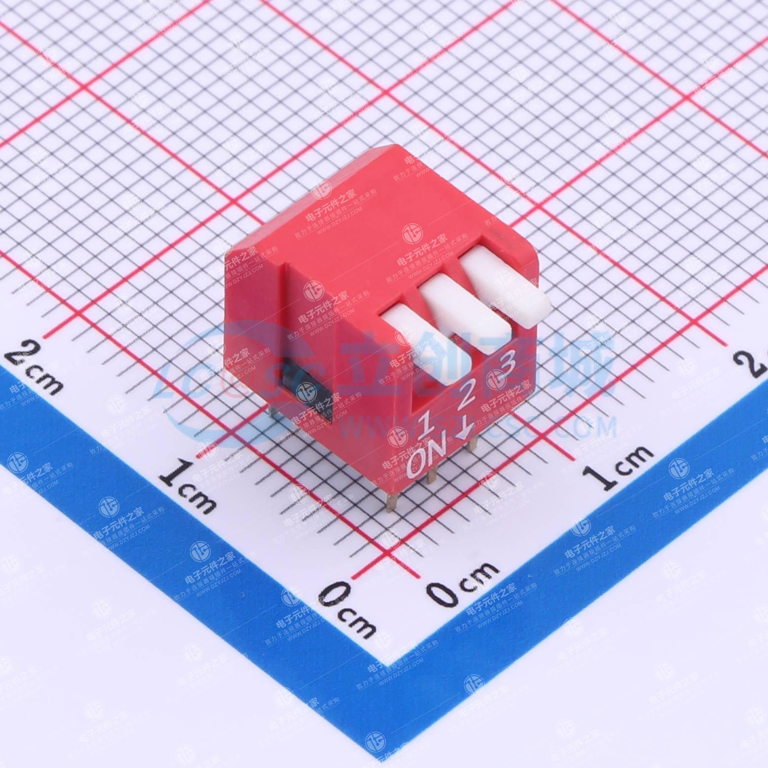 2.54mm 宽体红色3位琴键式拨码开关