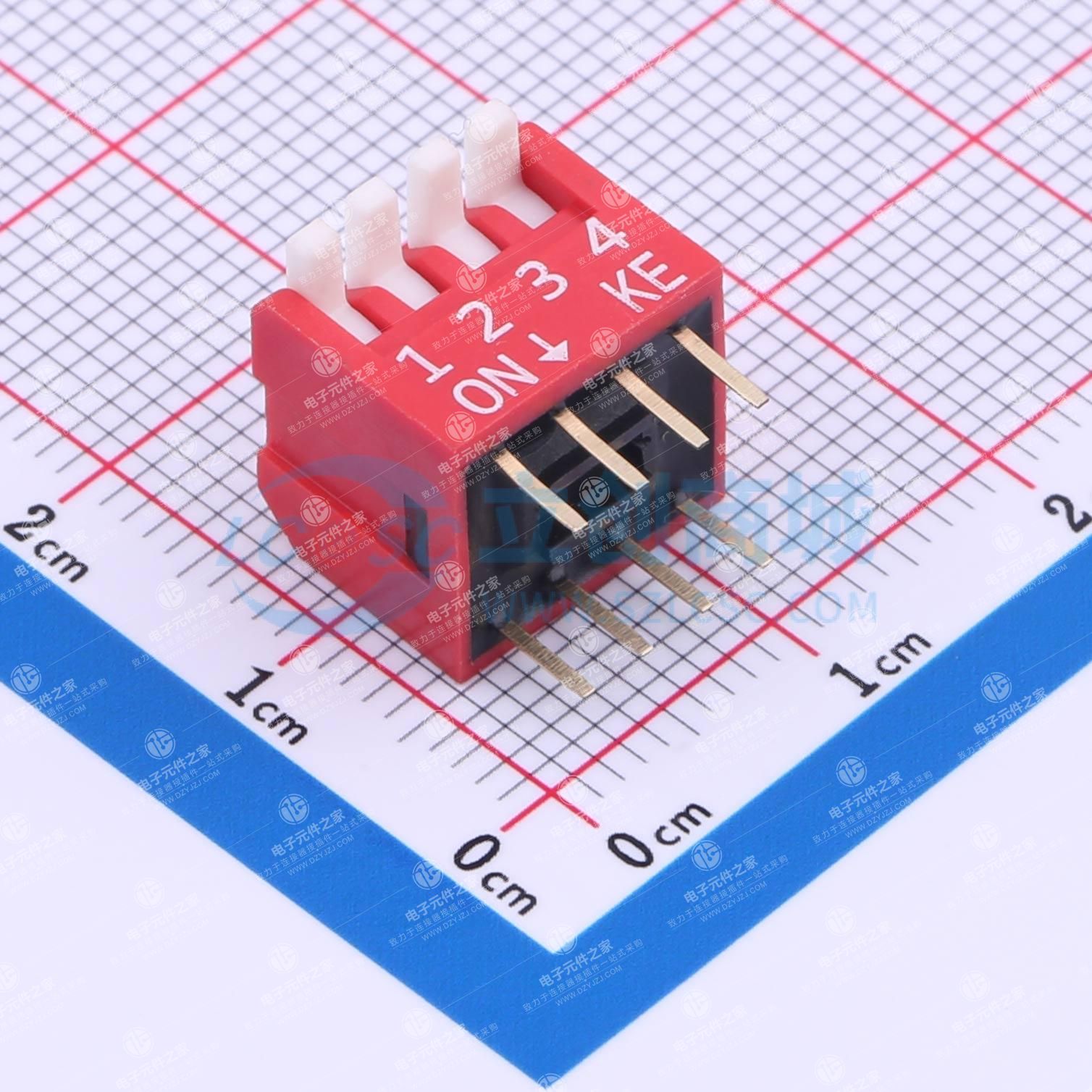 2.54mm 宽体红色4位琴键式拨码开关
