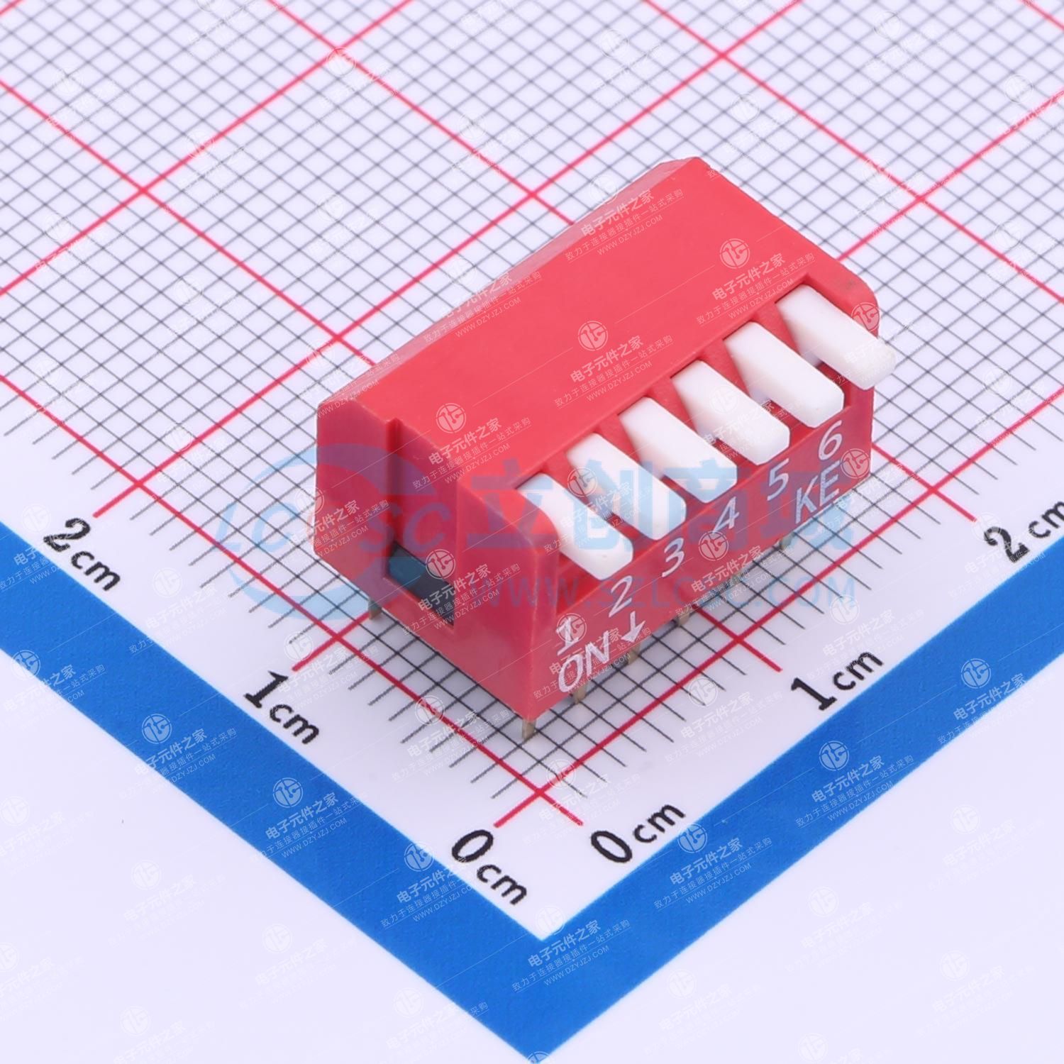 2.54mm 宽体红色6位琴键式拨码开关