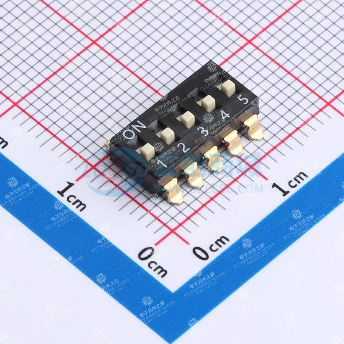 拨码开关贴片式 2.54mm间距,编带 宽脚 5PIN/位 高推 黑色
