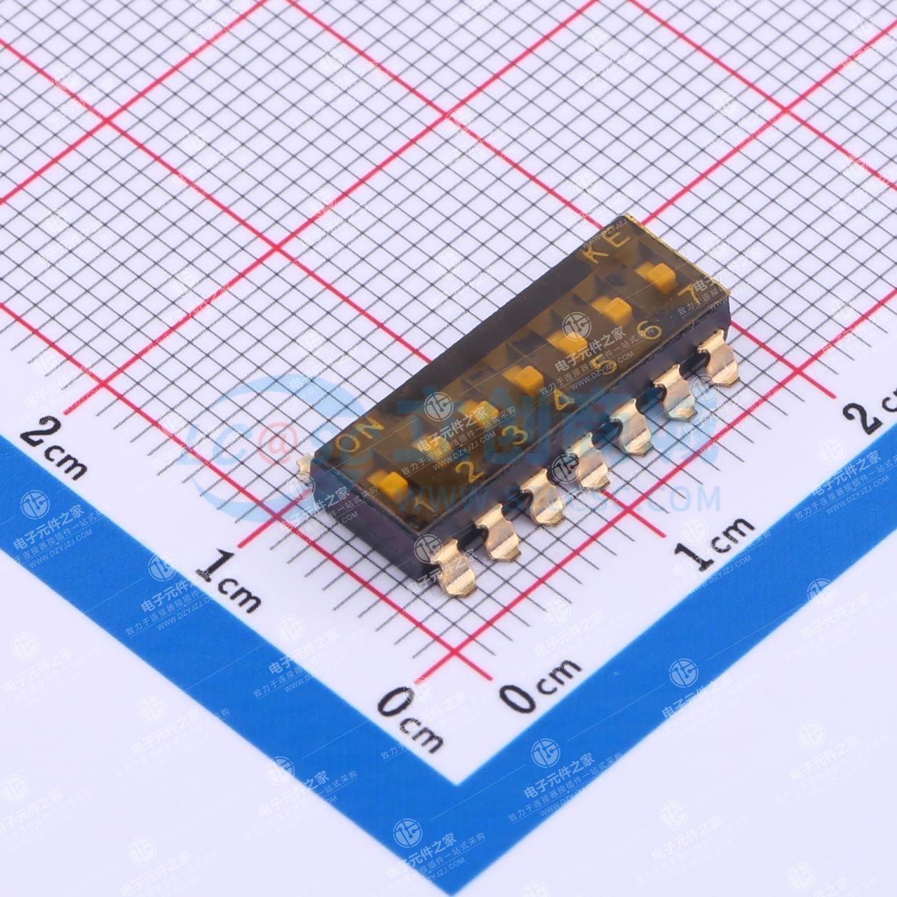 2.54mm 7位贴片平柄贴膜拨码开关