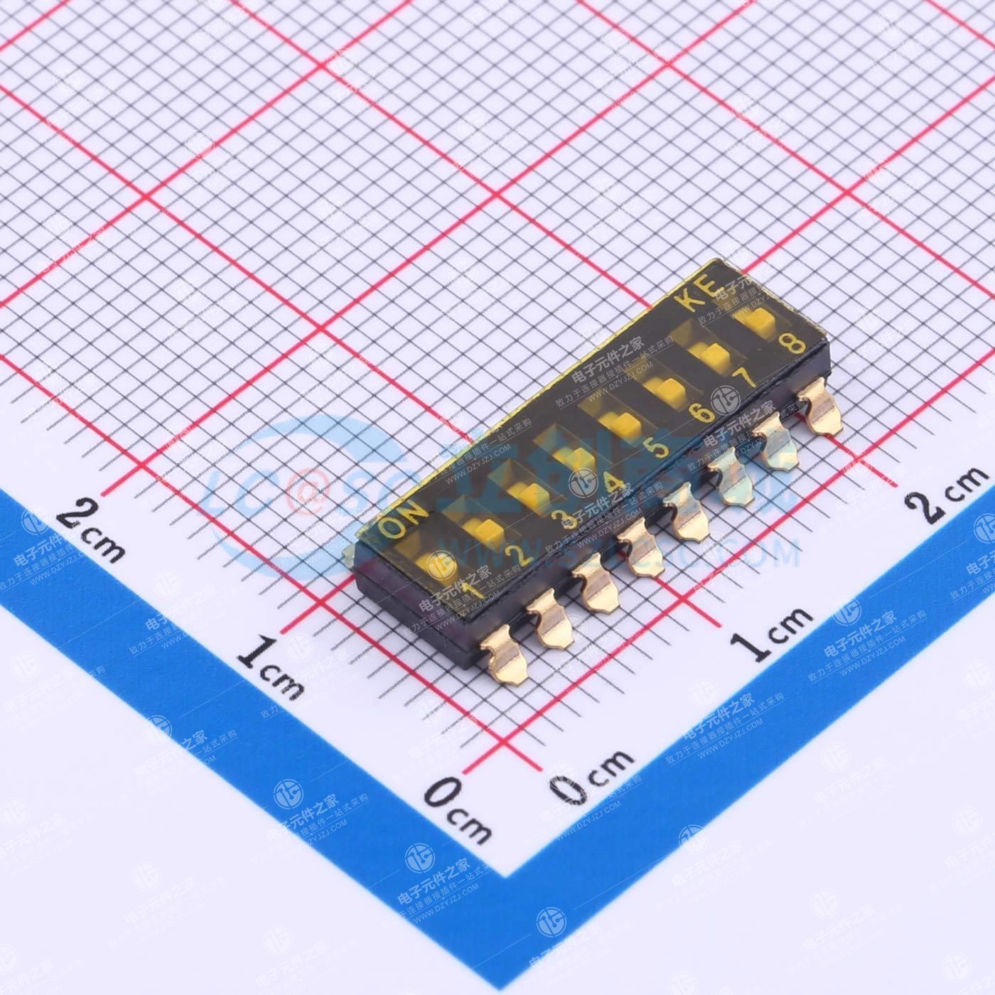 2.54mm 8位贴片平柄贴膜拨码开关