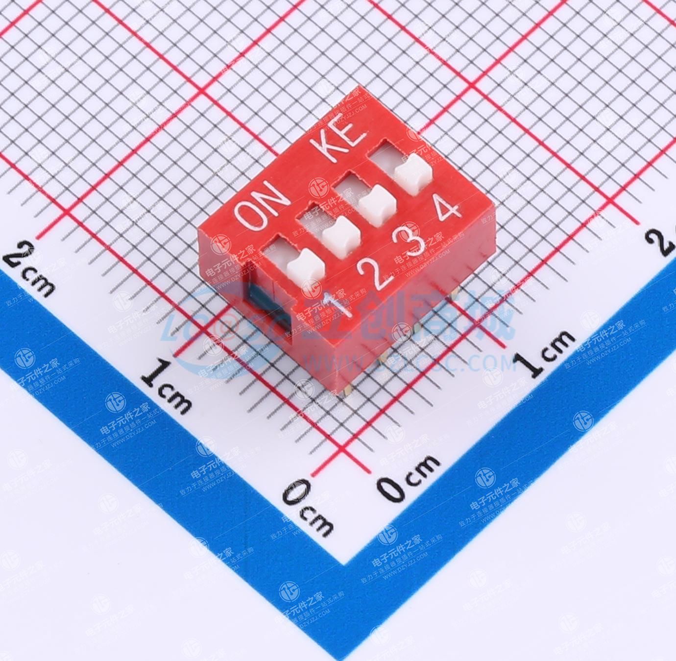 2.54mm 宽体红色4位插件拨码开关