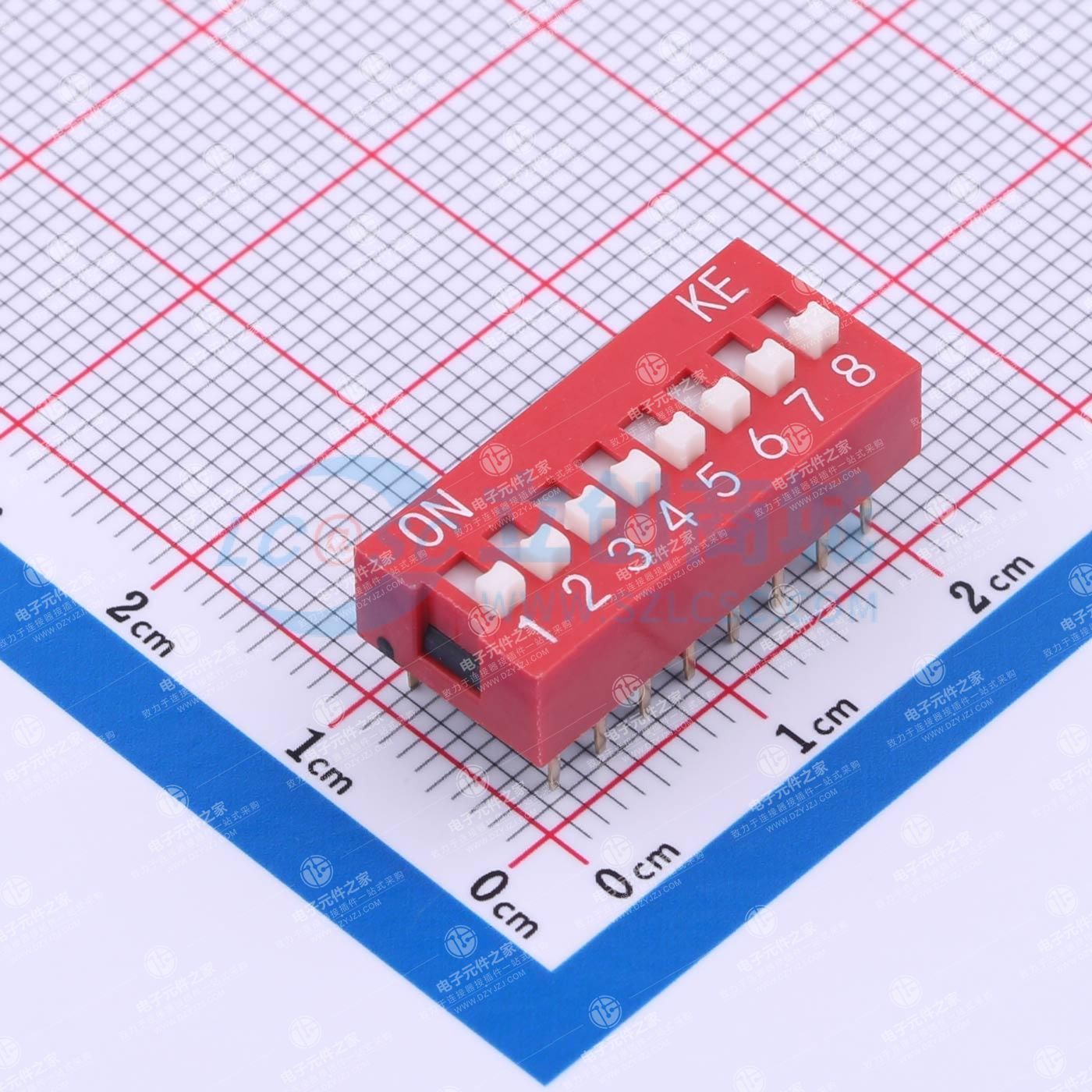 2.54mm 宽体红色8位插件拨码开关