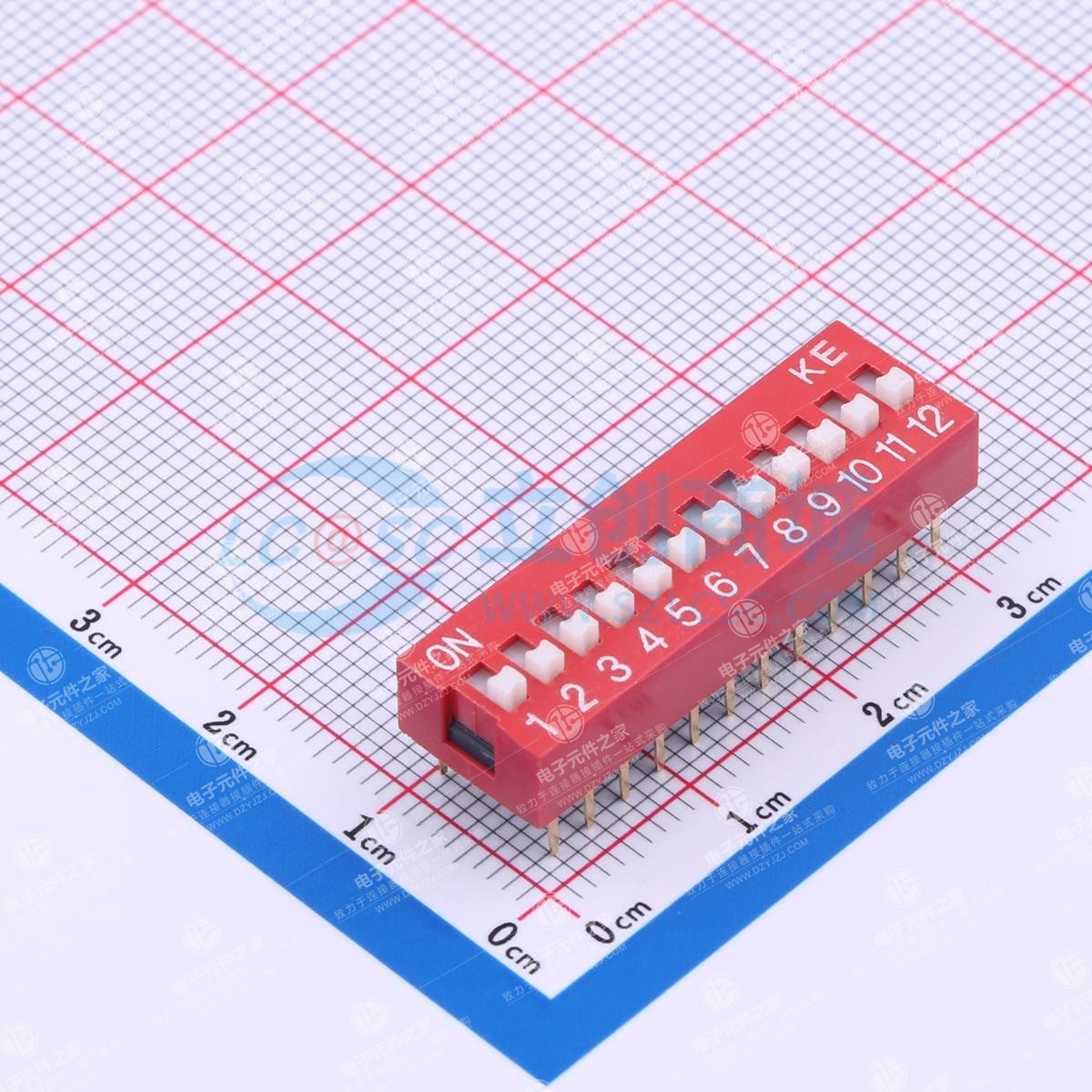 2.54mm 宽体红色12位插件拨码开关