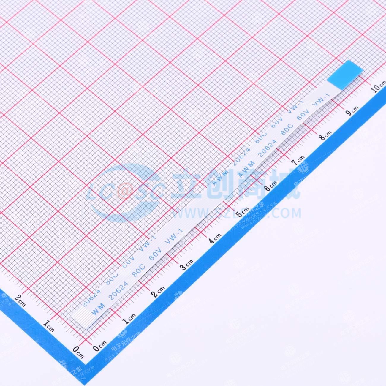 FFC排线0.5mm 10P总长100mm 反向 金手指4m 加强板8mm