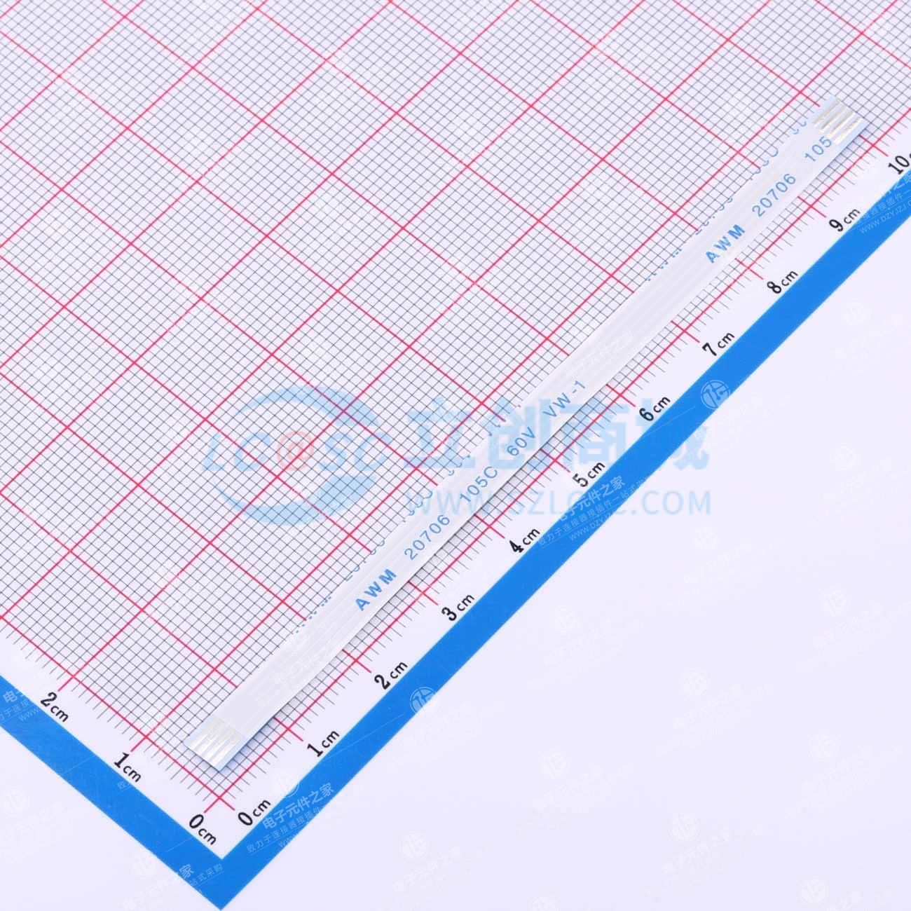 FFC排线1.0mm 4P总长100mm 同向 金手指4m 加强板8mm