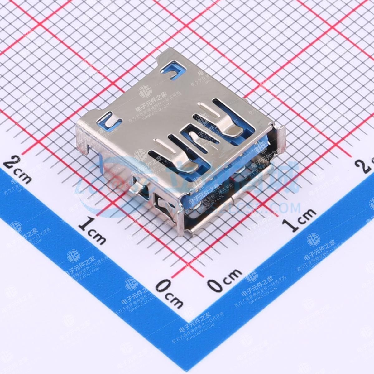 Type-A 母 沉板 USB3.0 A母沉板3.4 直脚卷边蓝色（居中款）编带