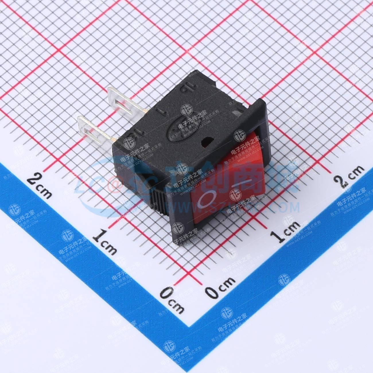 10.5*15mm 两脚两档跷板开关 红钮