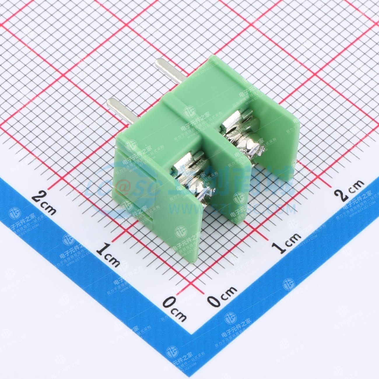 绿色尼龙环保 7.62mm 1x2P 直插 边脚 排数:1 每排P数:2
