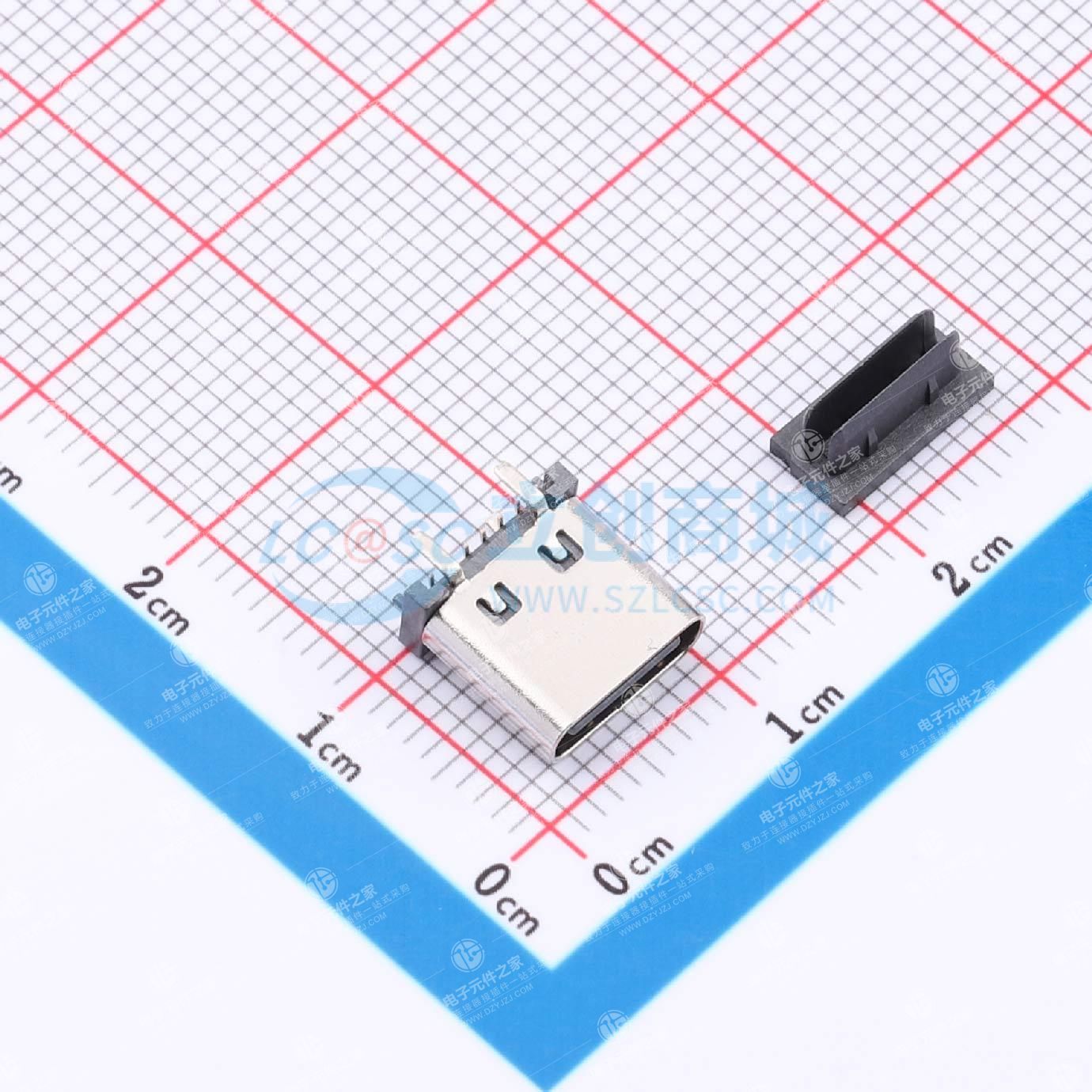 USB连接器 TYPE C 14P立贴错位脚H=8.8带定位柱脚长1.5接触区域镀金1u焊脚镀金GF