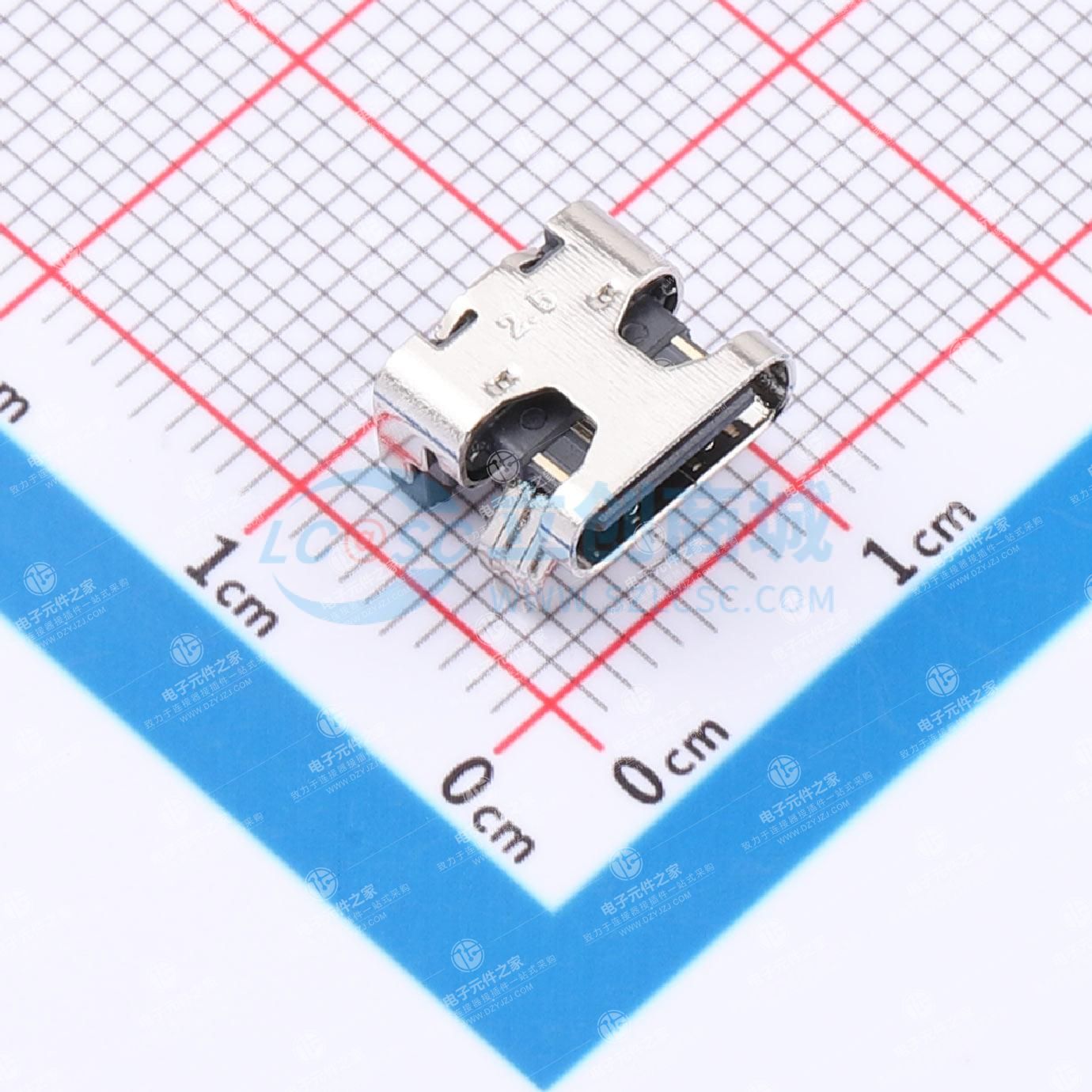 USB连接器 TYPE C 16P 单壳垫高2.5中心高4.05接触区域镀金0.5u焊脚镀镍