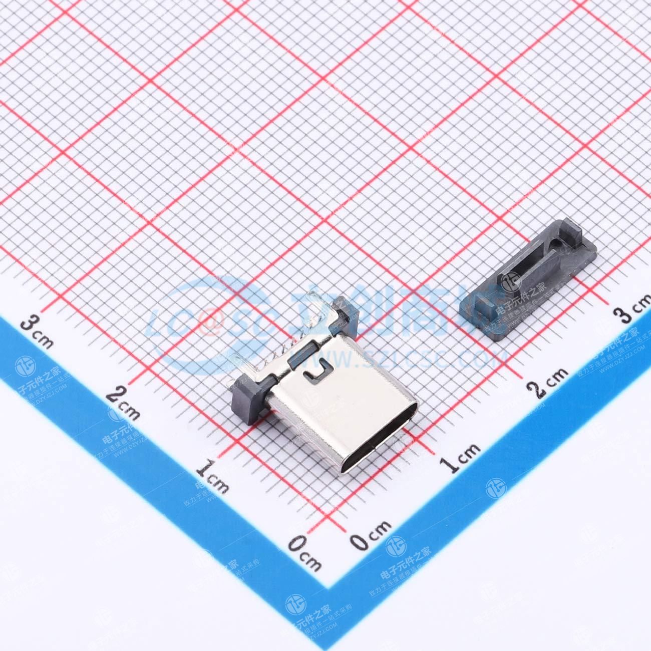 USB连接器 TYPE C 16P 180度立贴SMT,H=10.5固定脚长2.0