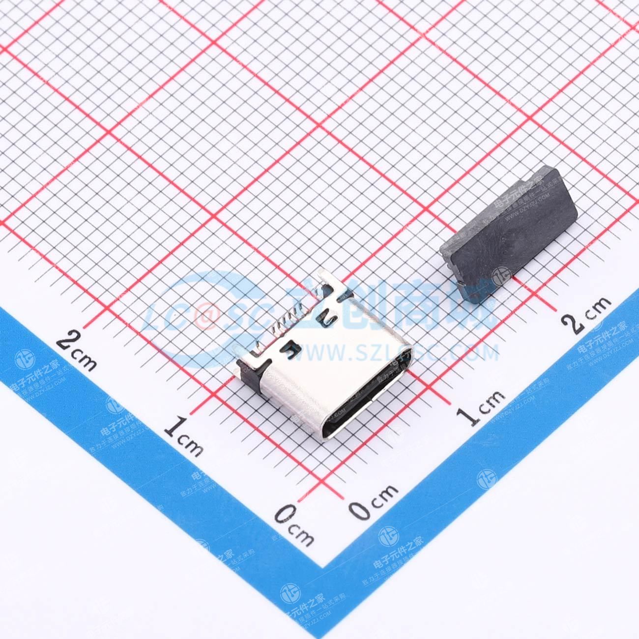 USB连接器 TYPE C 16P 180度立贴SMT,H=7.4短脚脚长1.1