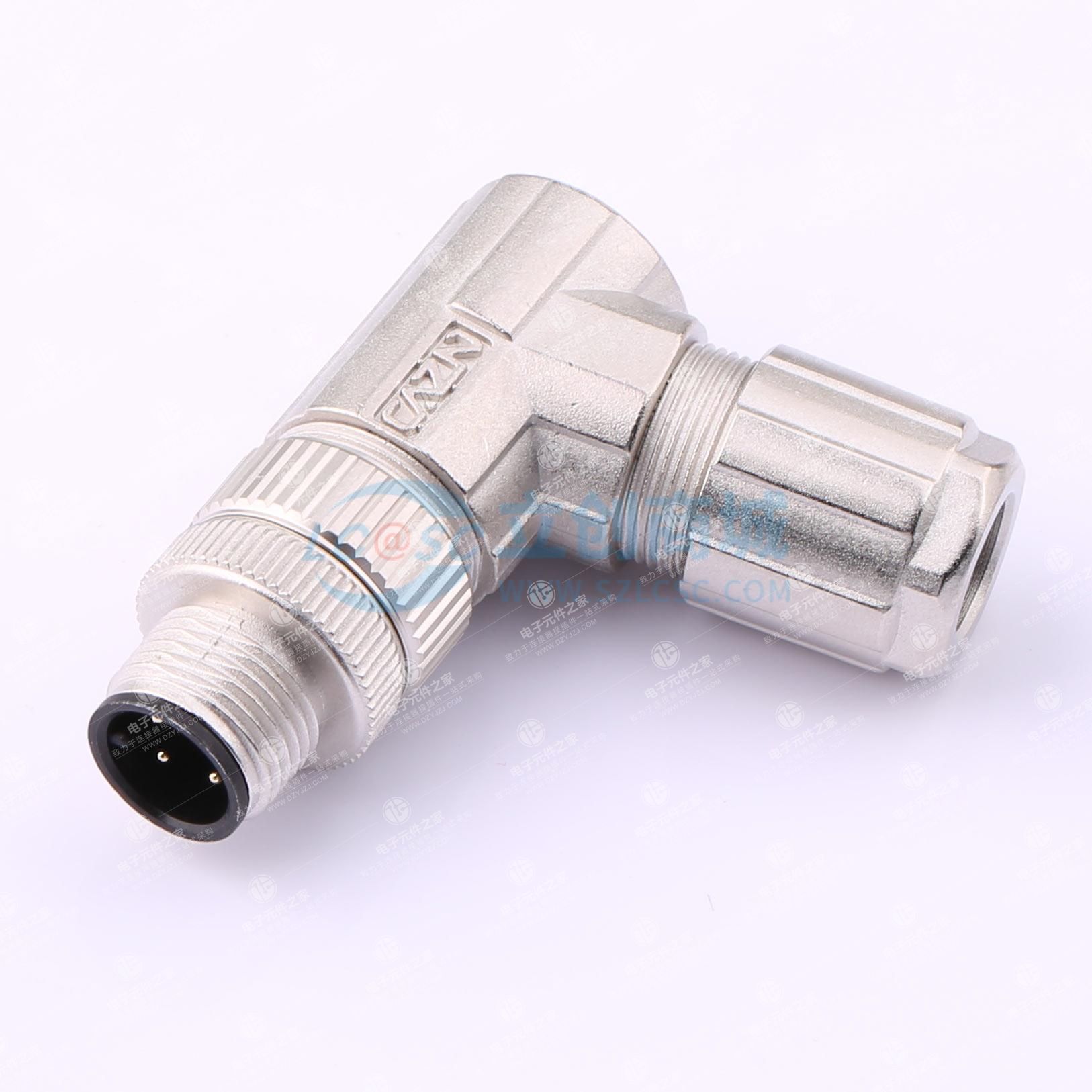 CAZN正成防水连接器M12弯式针型金属组装航空插头4芯A编码焊线式PG9出线孔
