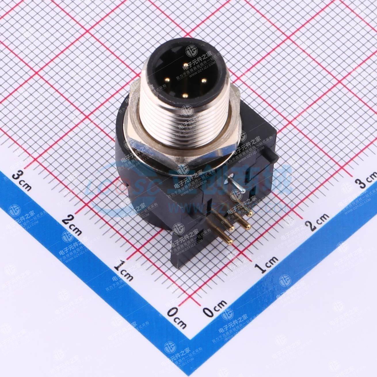 CAZN正成防水连接器M12弯式针型金属插座4芯D编码PCB法兰座插板式锁板牙M12*1（大体积款式）