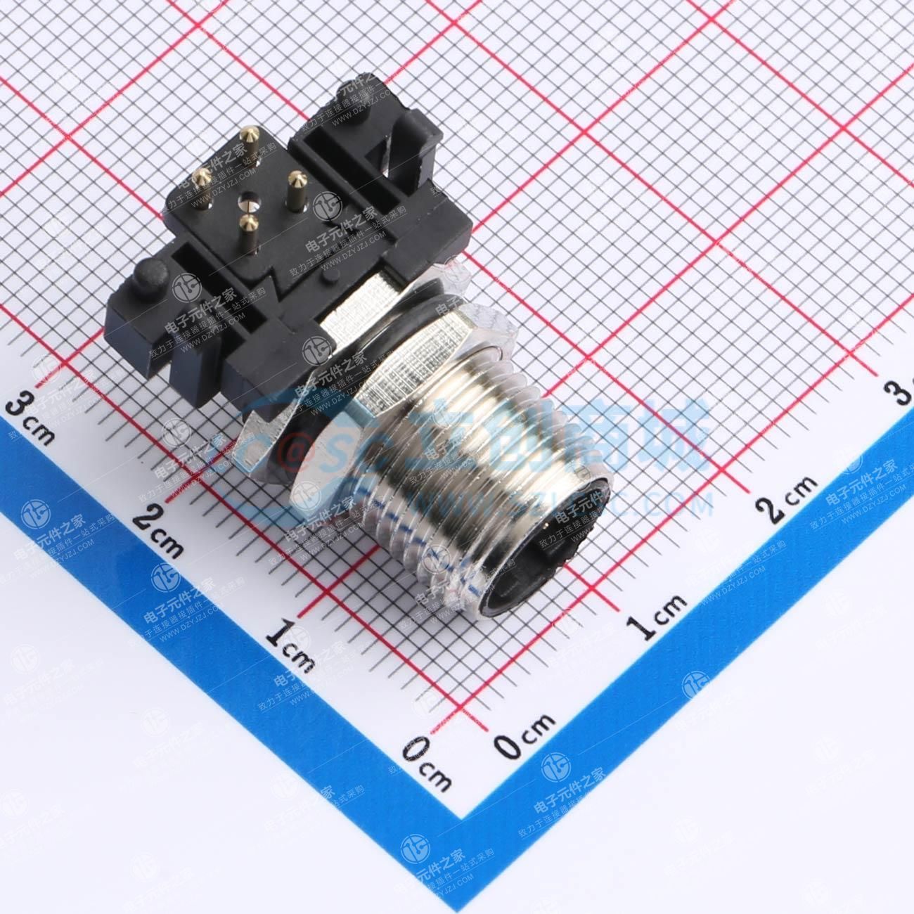 CAZN正成防水连接器M12弯式针型金属插座4芯D编码PCB法兰座插板式锁板牙M12*1