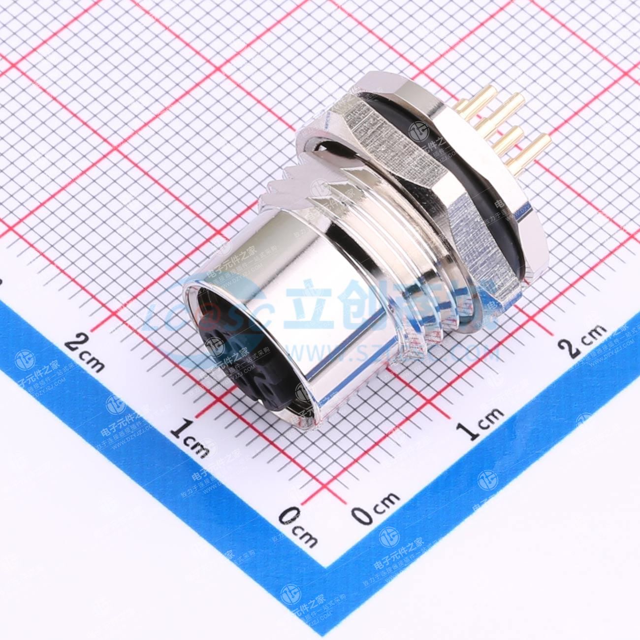 M12板后安装孔型插座PCB式接地款