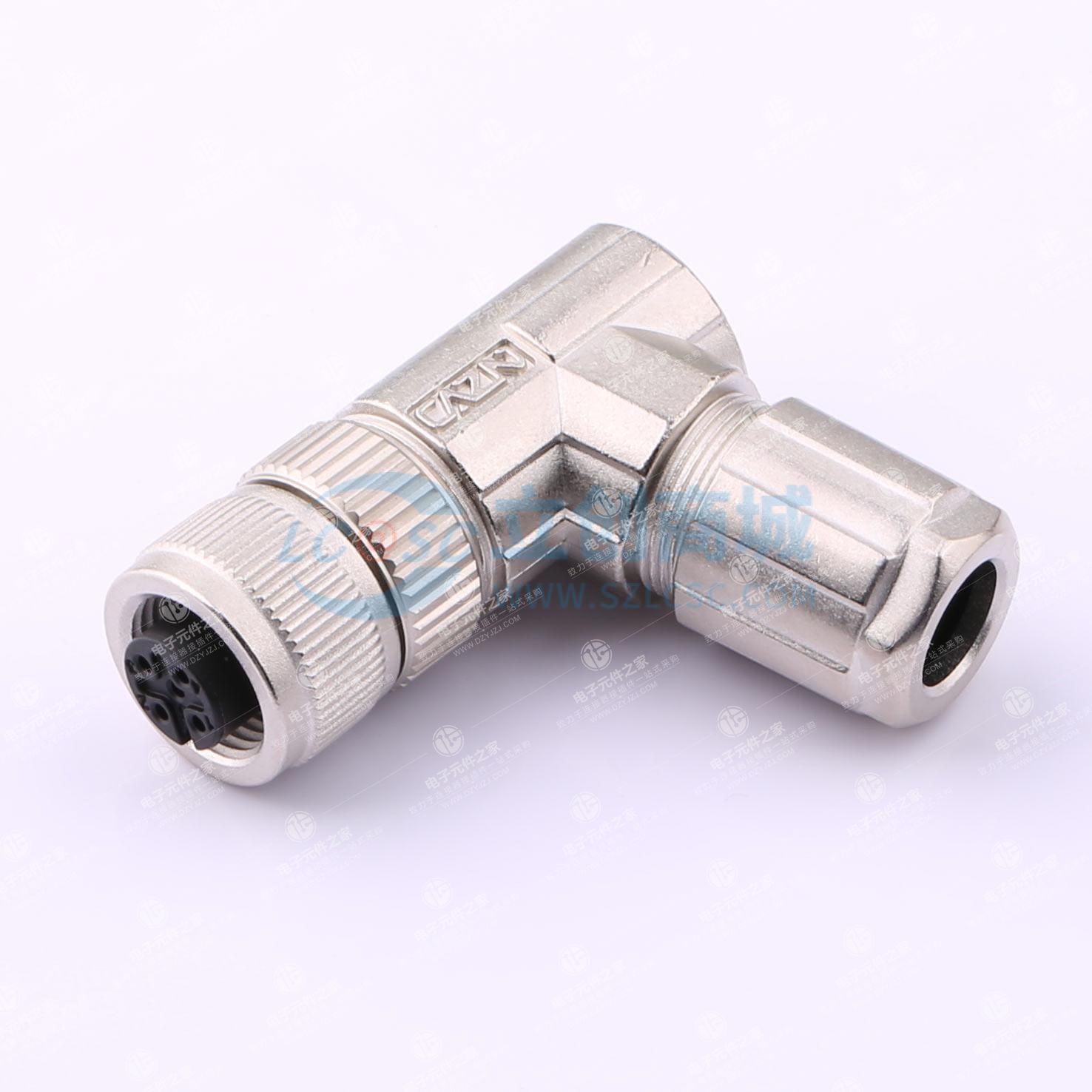 CAZN正成防水连接器M12弯式孔型金属组装航空插头5芯A编码焊线式PG9出线孔