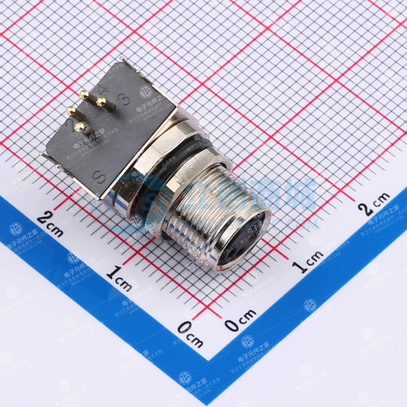 M8孔型弯针插座PCB式螺牙接地款