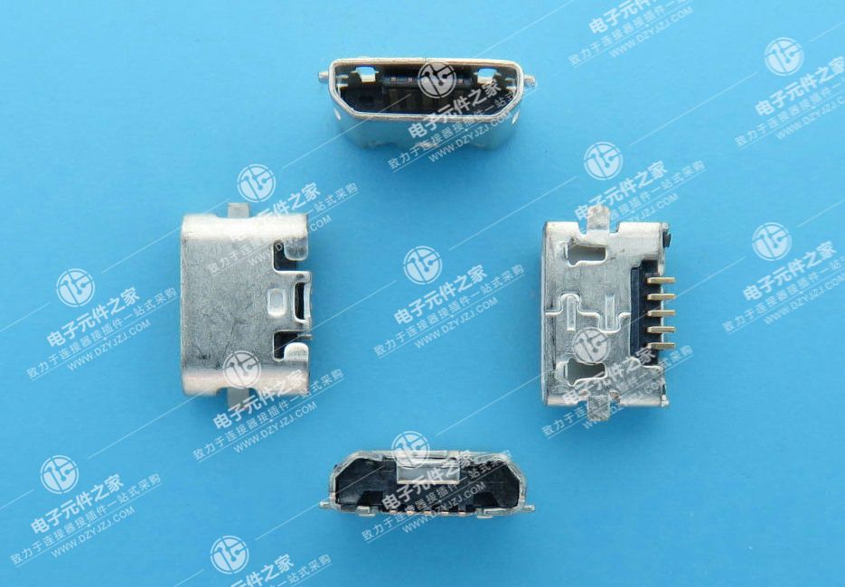 MICRO USB 5P 反向两脚SMT 无柱无卷边