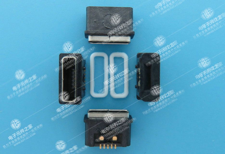 MICRO USB 5P AB口带防水胶圈板上SMT