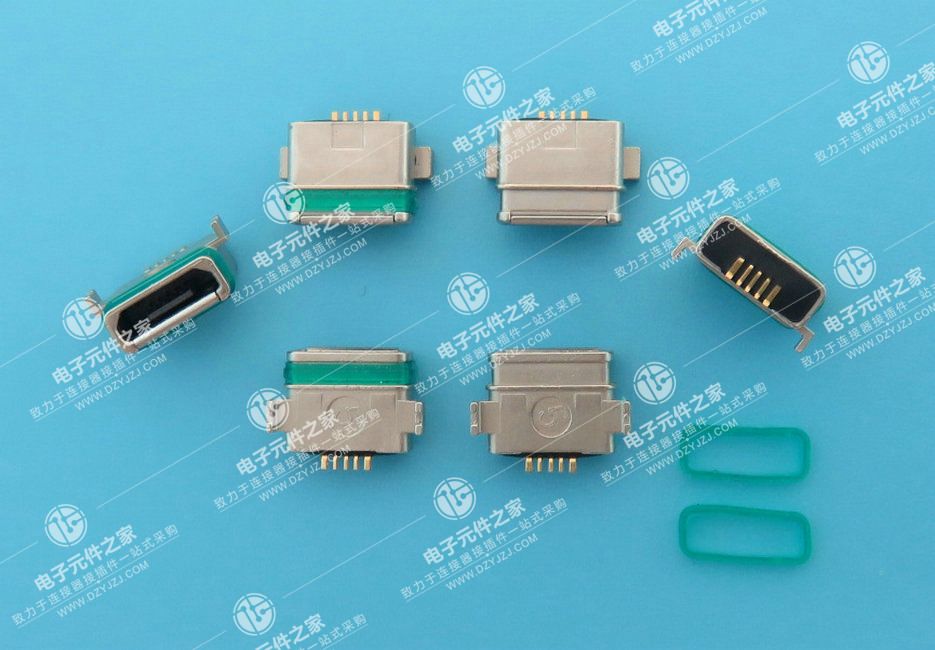 MICRO USB 5P B口 带防水胶圈 外壳DIP 端子SMT