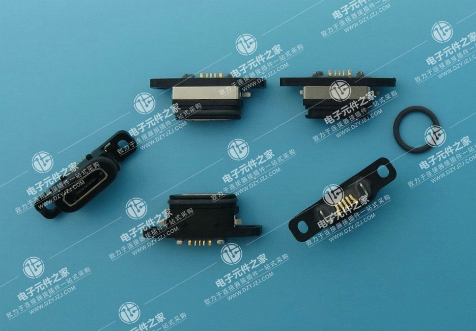 MICRO USB 5P B口 带防水胶圈 带耳朵 全贴片