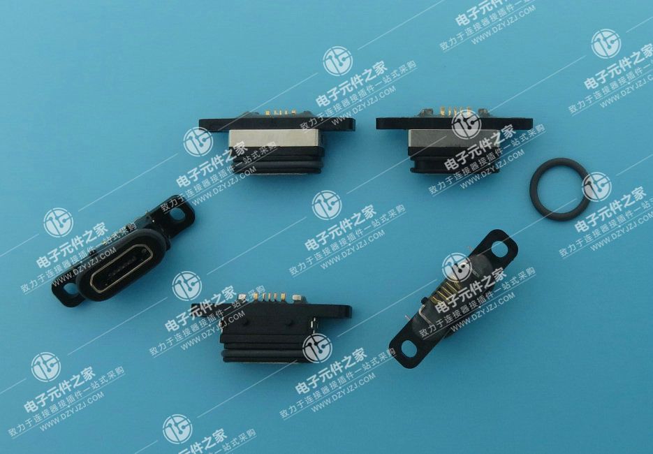 MICRO USB 5P B口 带防水胶圈 带耳朵 前插后贴