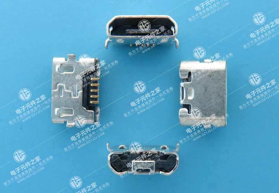MICRO USB 5P B口反向两脚DIP 无柱 无卷边