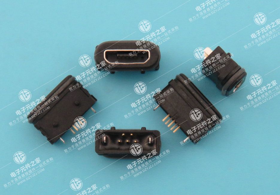 MICRO USB 5P B口带防水胶圈 180°DIP