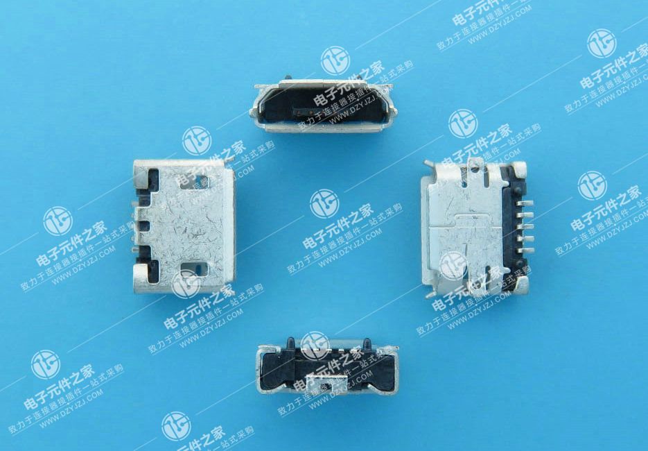 MICRO USB 5P SMT有卷边加固有孔 有柱